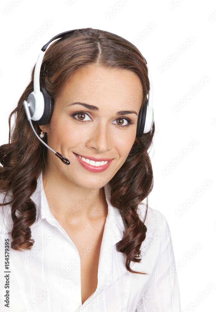 Support phone operator in headset, isolated Support phone operator in headset, isolated
