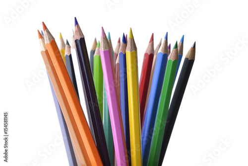 Multicolored Pencils Shot in Studio on White Background