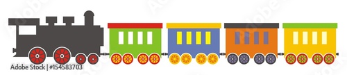 Train, steam locomotive with wagons. Vector illustration. 