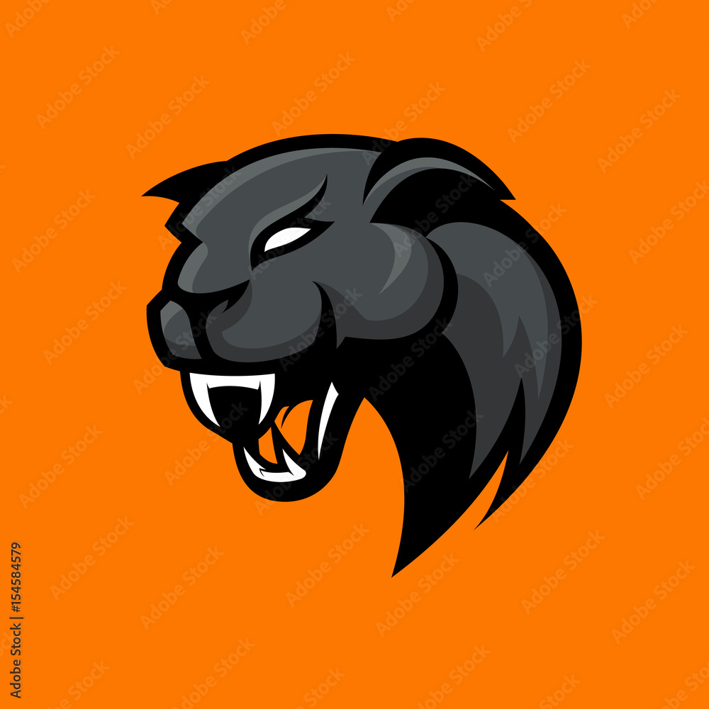 Fototapeta premium Furious panther sport vector logo concept isolated on orange background. Modern professional mascot team badge design. Premium quality wild animal t-shirt tee print illustration.