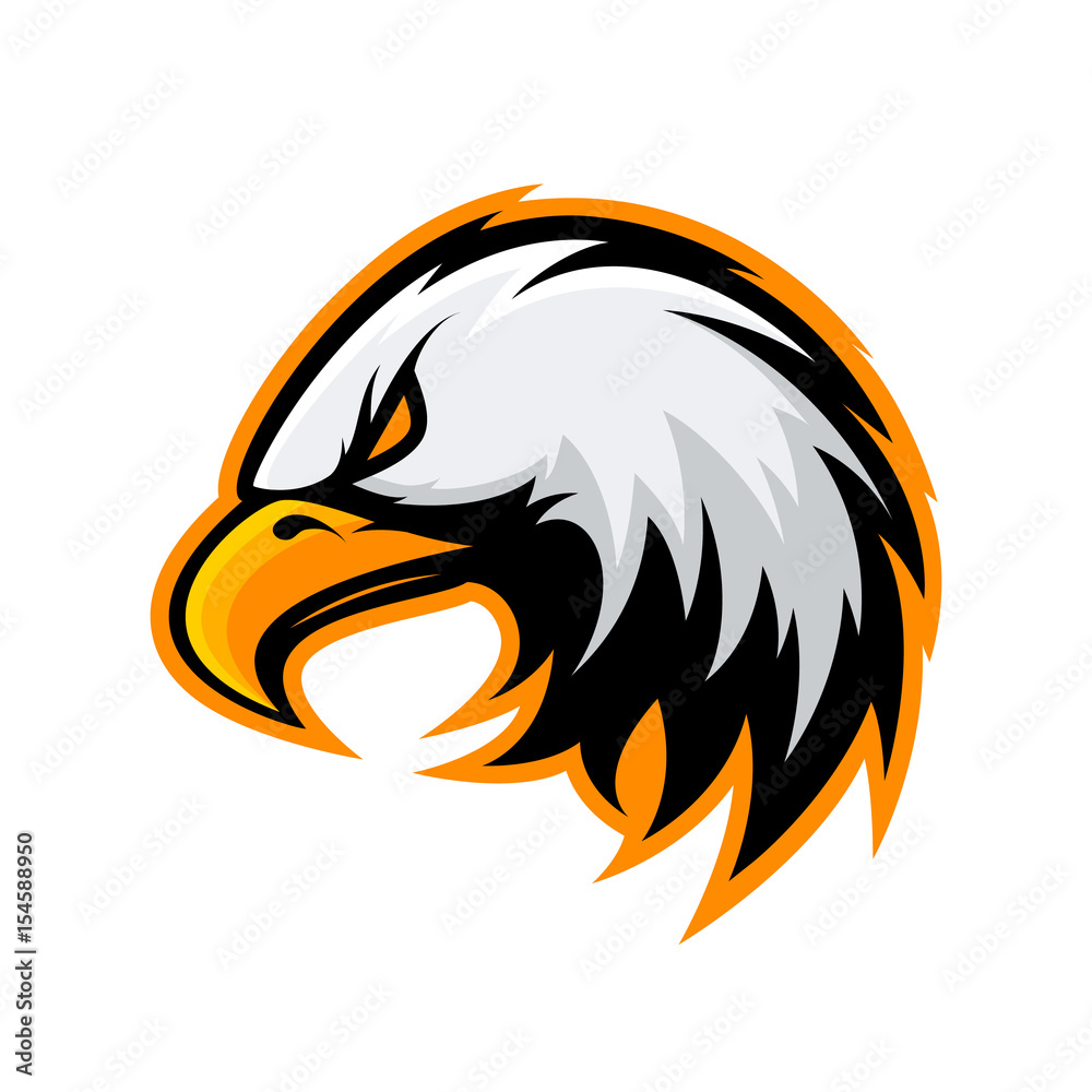 Obraz premium Furious eagle head sport vector logo concept isolated on white background. Modern angry predator professional team badge design. Premium quality wild bird mascot t-shirt tee print illustration.