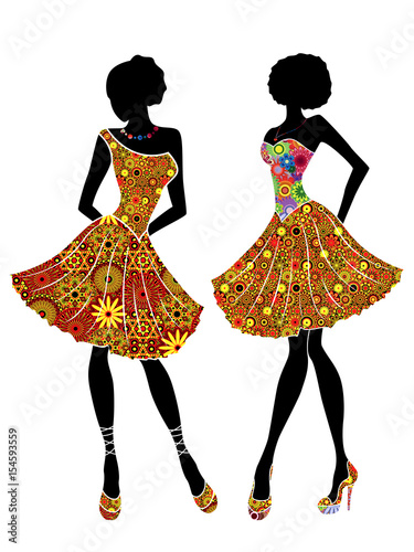 Charming beautiful ladies in short dresses with flowers