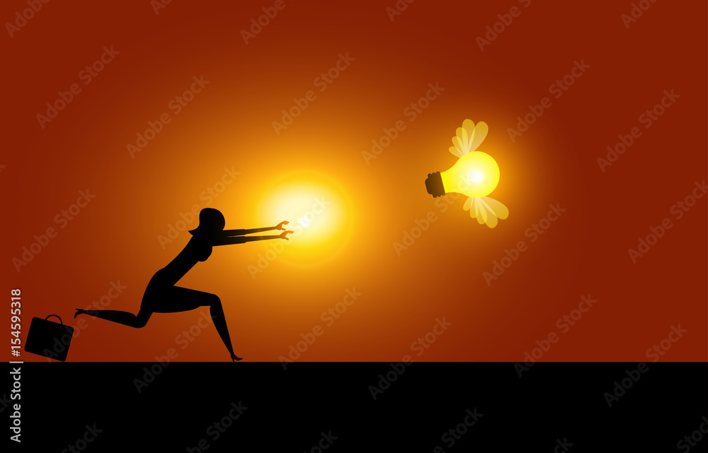 Silhouette businesswoman runing catching ideas. Concept business vecto illustration. Silhouette businesswoman runing catching ideas. Concept business vecto illustration.