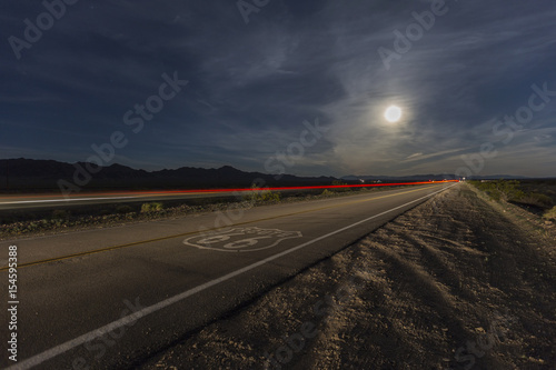 Route 66 sign with full moo...