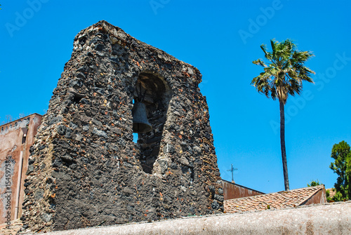 The remains of the ancient bell tower of the Cristo al Monte Church on the historical hill in Paterno. Sicily