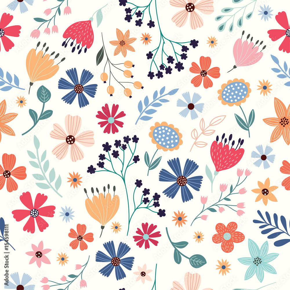 Seamless pattern with multicolored flowers
