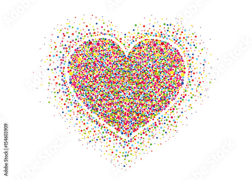 Multicolored rainbow confetti in the shape of a heart. Vector.