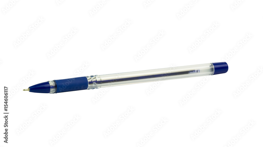 Blue, plastic pen isolated on white beckground Blue, plastic pen isolated on white beckground