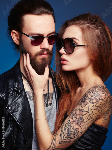 lovely beautiful couple in sunglasses