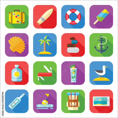 Summer Vacation Icon Set in a Flat Design