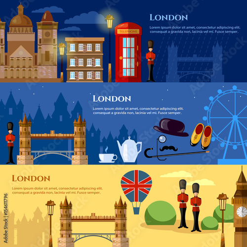 London attraction banner. Travel to United Kingdom Great Britain vector illustration