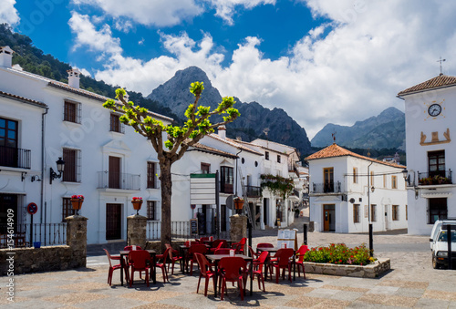 Grazalema Cityscape in Spain. White village in Cadiz, Andalusia. Sunshine tourism in summer. photo