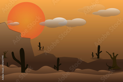 Cartoon desert landscape, wild west illustration EPS 10.