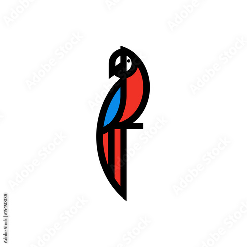 Modern flat bold line icon or logo template of macaw parrot