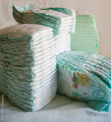 A lot of diapers and diapers for a baby
