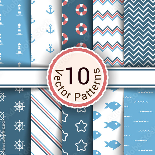  eamless pattern for your work. Sea, fish, lighthouse, water, life preserver wheel pattern