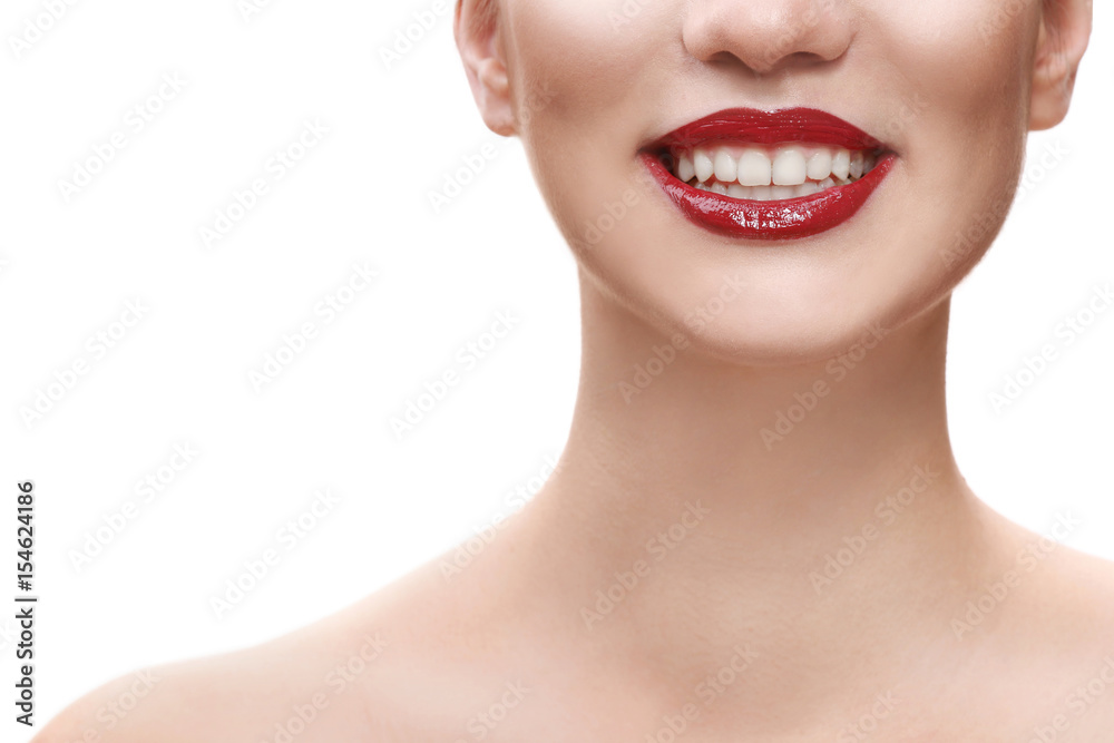 Woman with red lips isolated on white Woman with red lips isolated on white