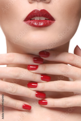 Young woman with red lips, closeup