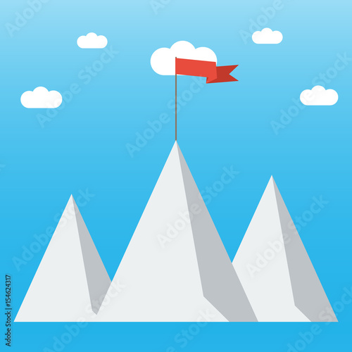 Red flag on a Mountain peak. Concept business and success. © bigmetha