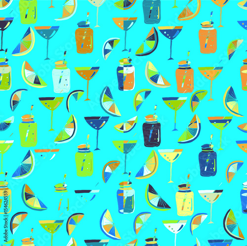 Vector colorful seamless pattern with  alcoholic cocktails