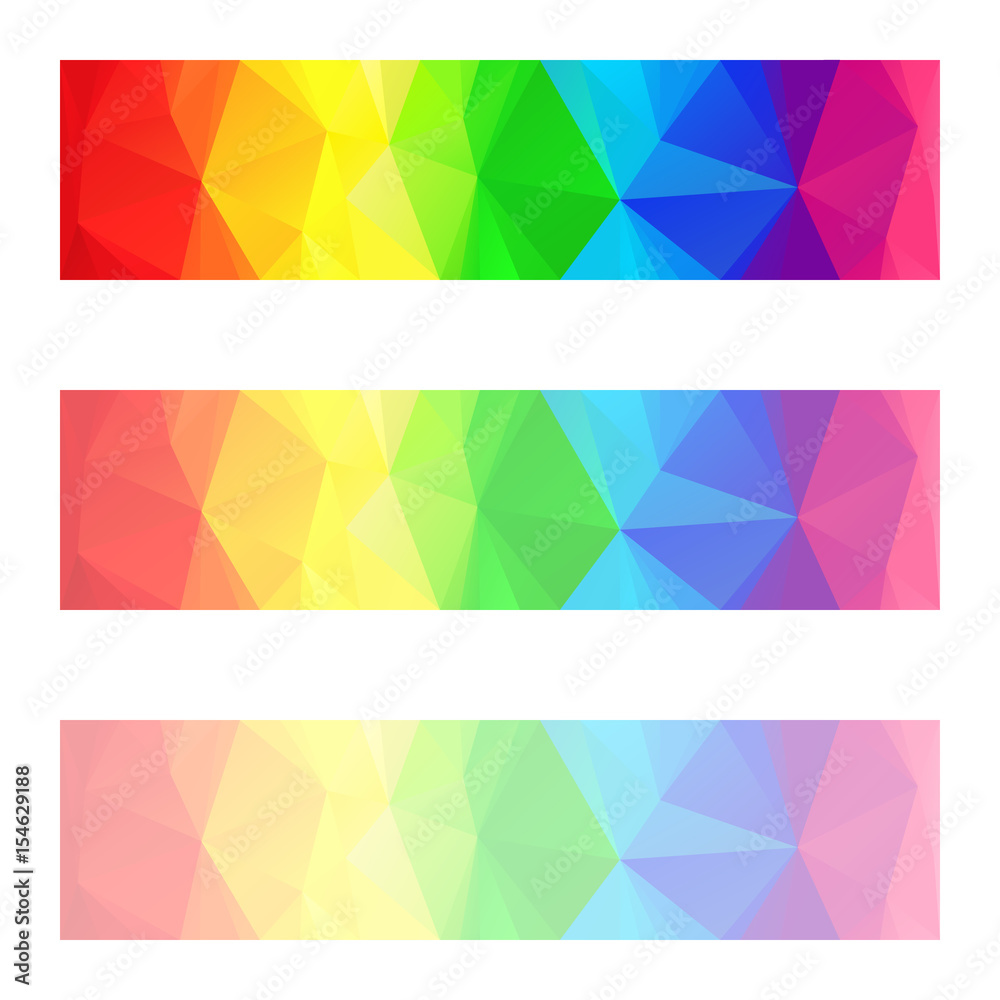 vector abstract irregular polygon banners with a triangle pattern with different opacity - full spectrum color rainbow strip