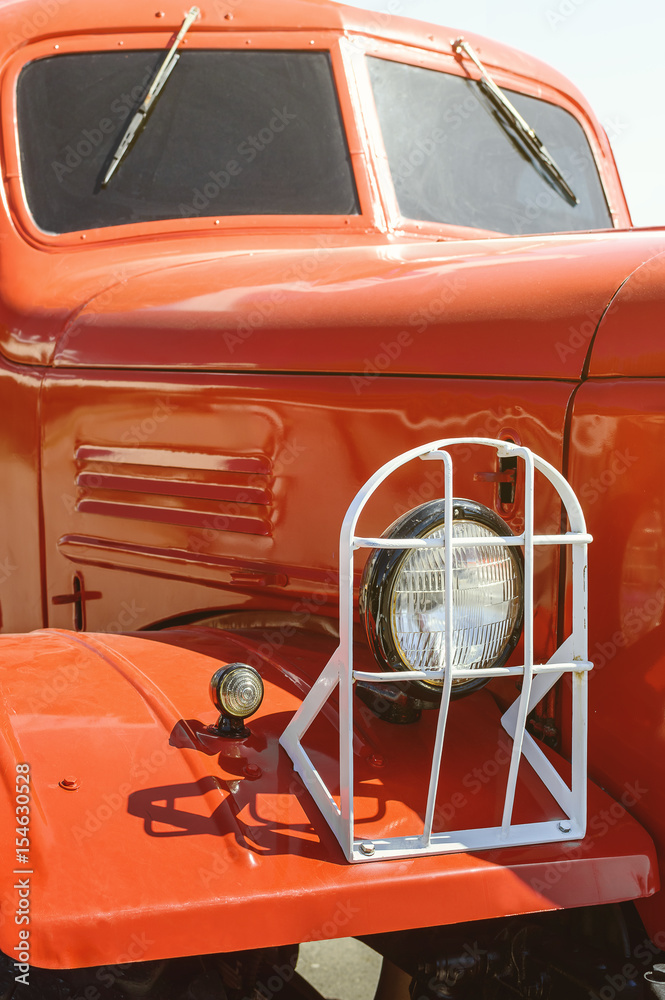 Fototapeta premium Red retro car, Close-up, selective focus.