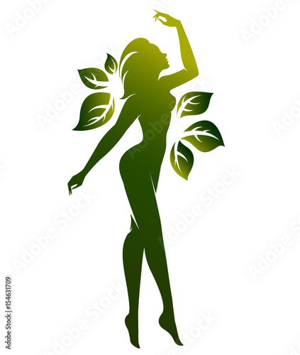 green shape of beautiful woman icon cosmetic and spa, logo women on white background, vector
