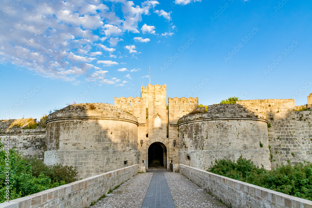 Gate d’Amboise in Rhodes, grand gate below the Palace of the Grand Master, Rhodes island, Greece 