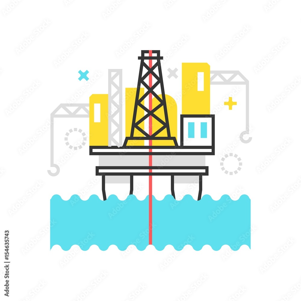 Color box icon, offshore platform illustration, icon