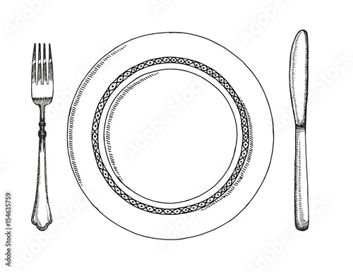 knife and fork. Cutlery vector illustration hand drawing