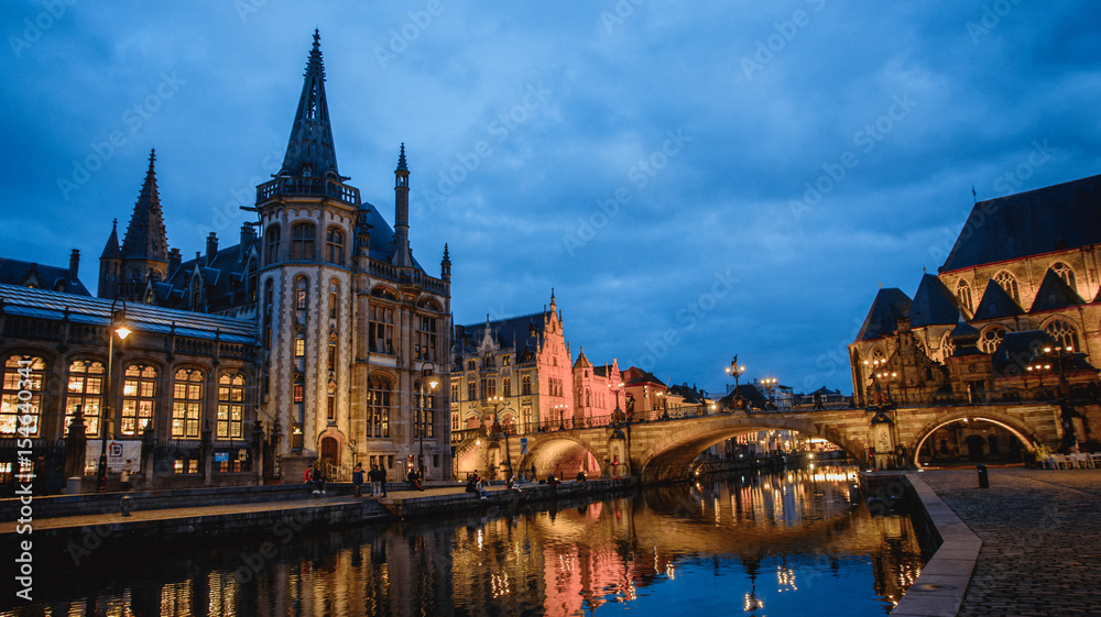 Ghent. Image of Ghent, Belgium during twilight blue hour