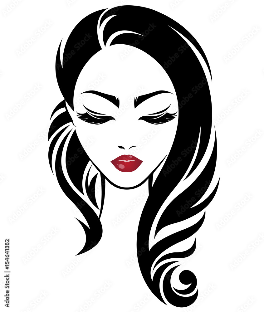 women long hair style icon, logo women face on white background Stock ...