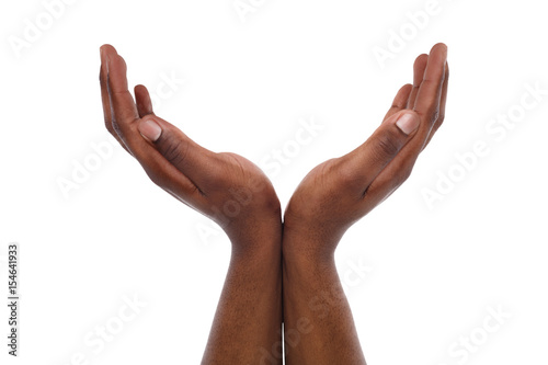 Foto Black male hands keeping in cupped shape, cutout