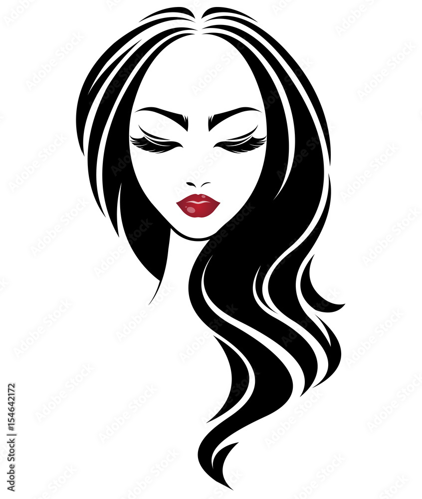 women long hair style icon, logo women face on white background women long hair style icon, logo women face on white background