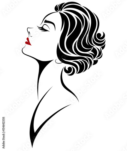 women short hair style icon, logo women face on white background