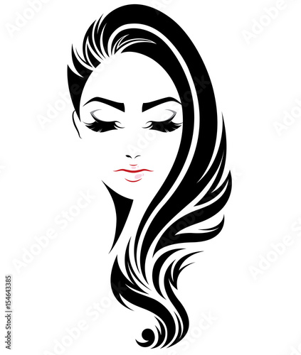women long hair style icon, logo women face on white background © bignozie