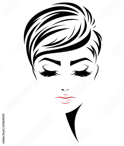 women short hair style icon, logo women face on white background