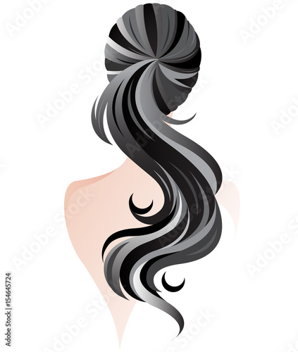 women long hair style, women back on white background
