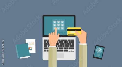 flat vector technology online banking security concept and internet cyber security concept
