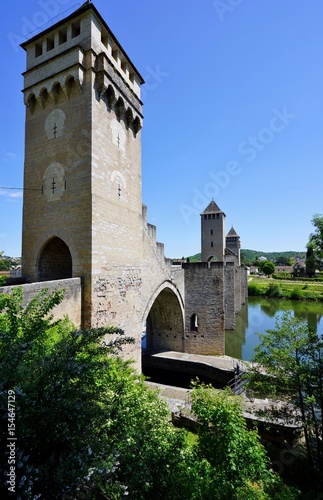 The landmark medieval Pont Valentre bridge in Cahors, France