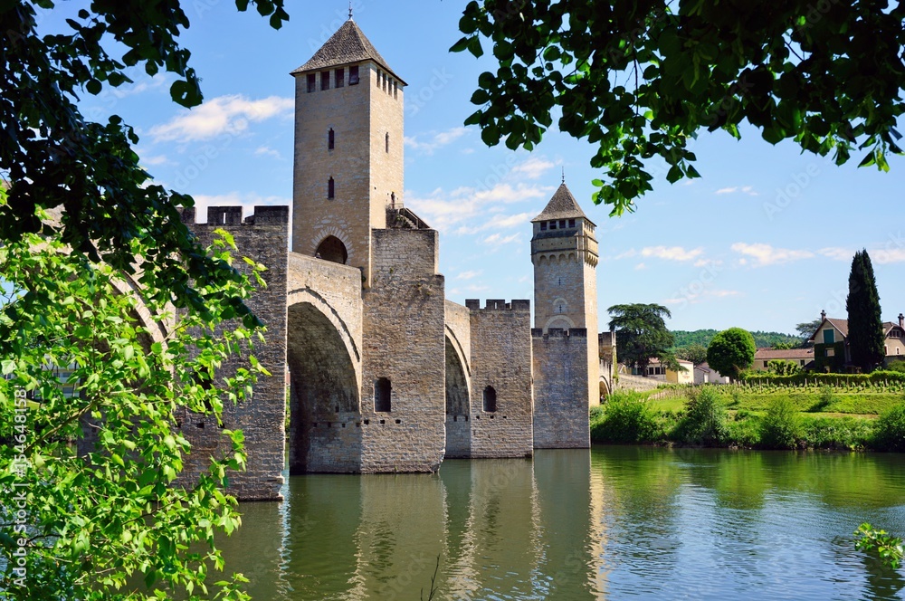The landmark medieval Pont Valentre bridge in Cahors, France