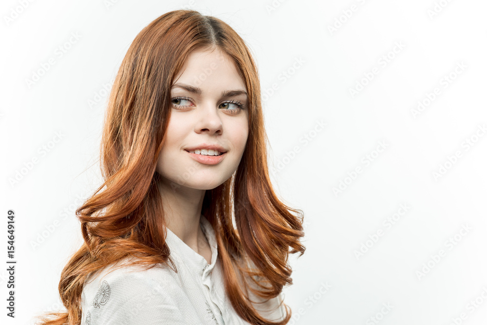 red-haired lady on a white background red-haired lady on a white background