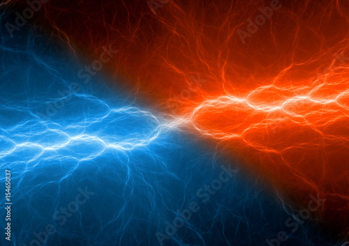Blue and orange lightning, abstract electric background