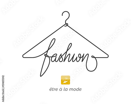 Creative fashion logo design. Vector sign with lettering and hanger symbol. Logotype calligraphy photo