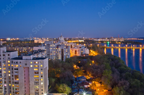 Evening Voronezh. View to Voronezh water reservoir, bridge and residential area