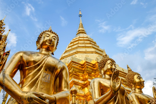  Golden Buddha statue in Wat Phra That Doi Suthep is tourist attraction of Chiang Mai  Thailand.Asia.