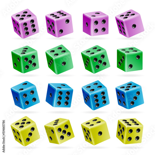 Playing Dice Vector Set. 3d Realistic Cubes With Dot Numbers. Good For Playing Board Casino Game. Isolated On White. Set Of Dice Rolls