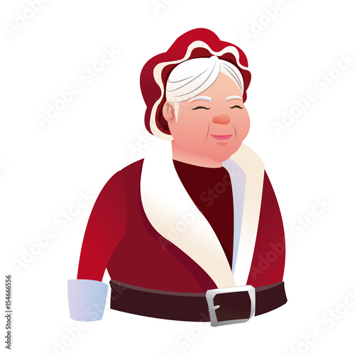 cartoon mrs claus. merry christmas and new year symbol. fun character image vector illustration