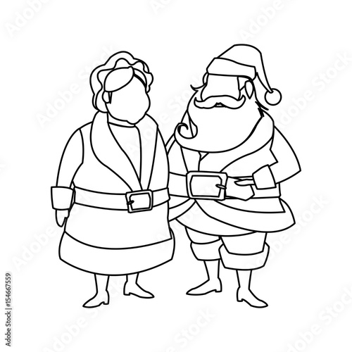 couple mr and mrs santa claus characters outline vector illustration