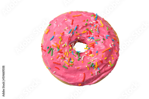 Delicious pink donut with sprinkles isolated © pridannikov